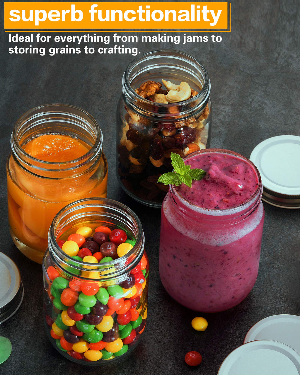 16 oz Mason Jars with Silver Lids 15 Pack B24847
