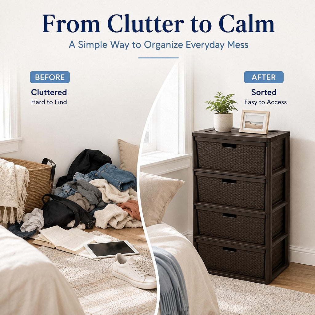 Wide 4-Drawer Storage Organizer Tower with Removable Bins U52853