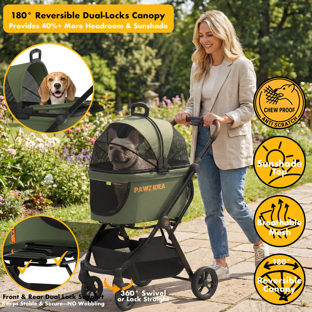 Foldable Pet Stroller with Detachable Carrier G18392