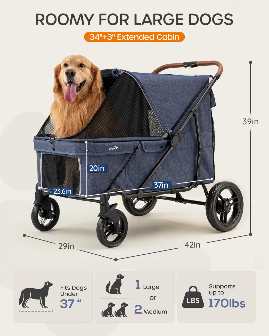 Large Dog Stroller up to 170 lbs Z598