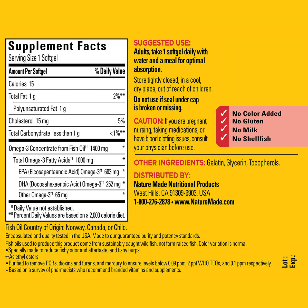 Omega 3 Fish Oil Supplement 1400mg 45 Softgel H80491