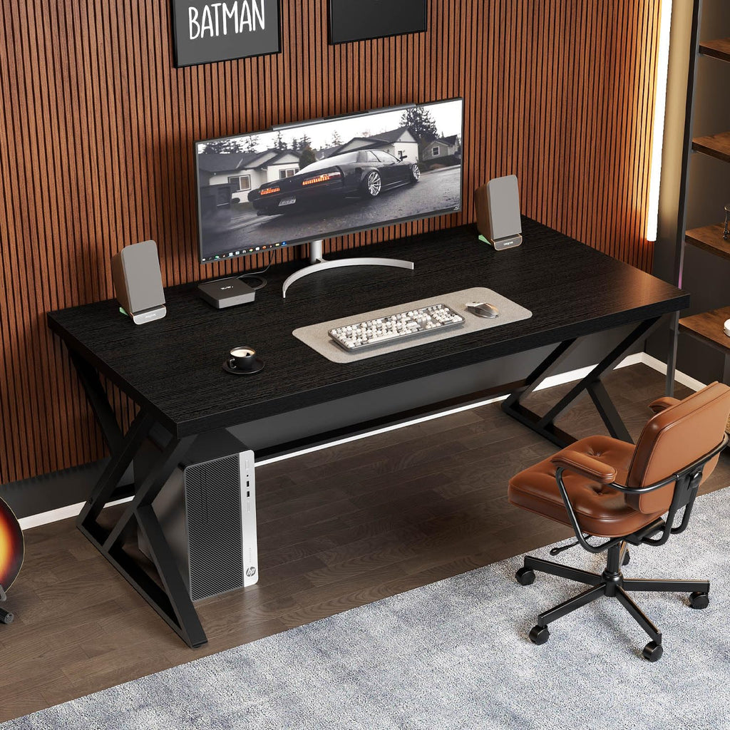 Black 47 Inch Metal and Wood Computer Desk J8647
