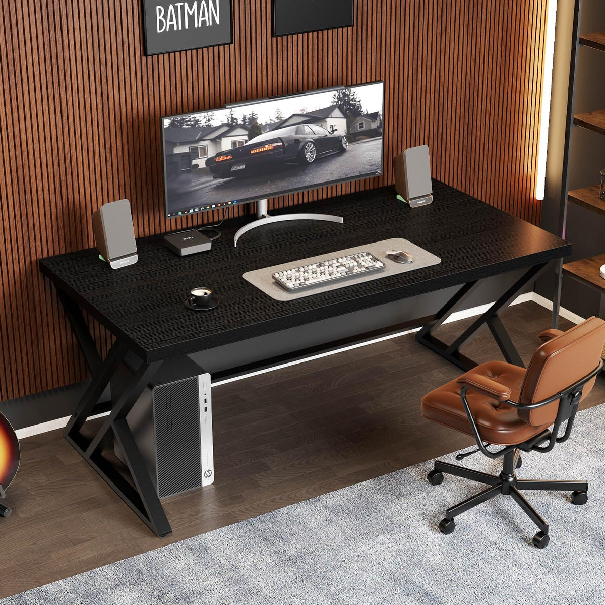 Black 47 Inch Metal and Wood Computer Desk J8647