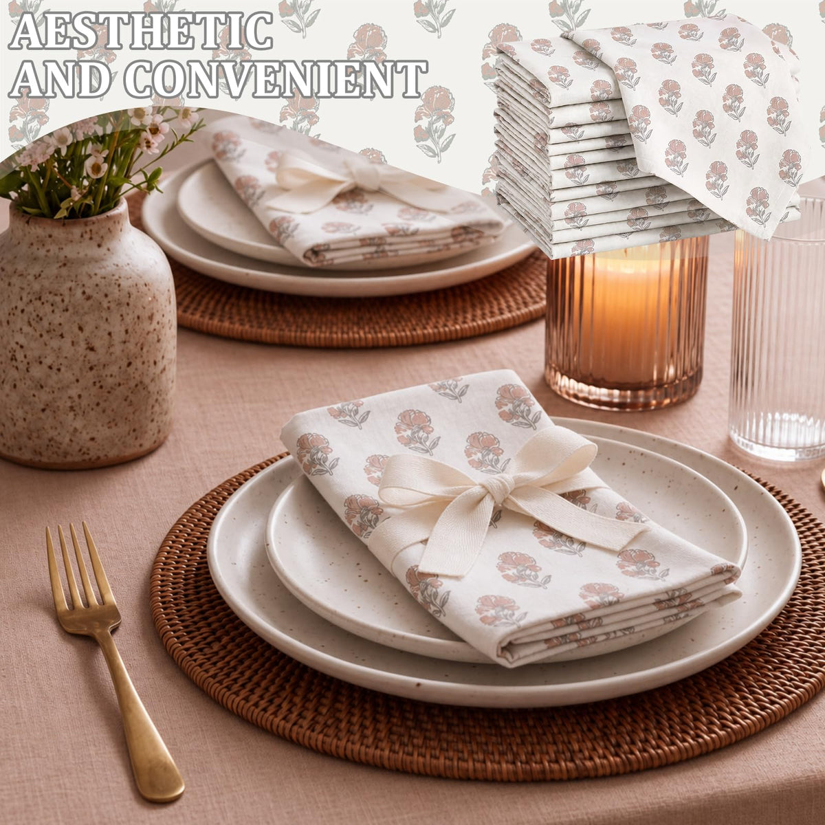 Linen Floral Cloth Napkins Set of 12 O215
