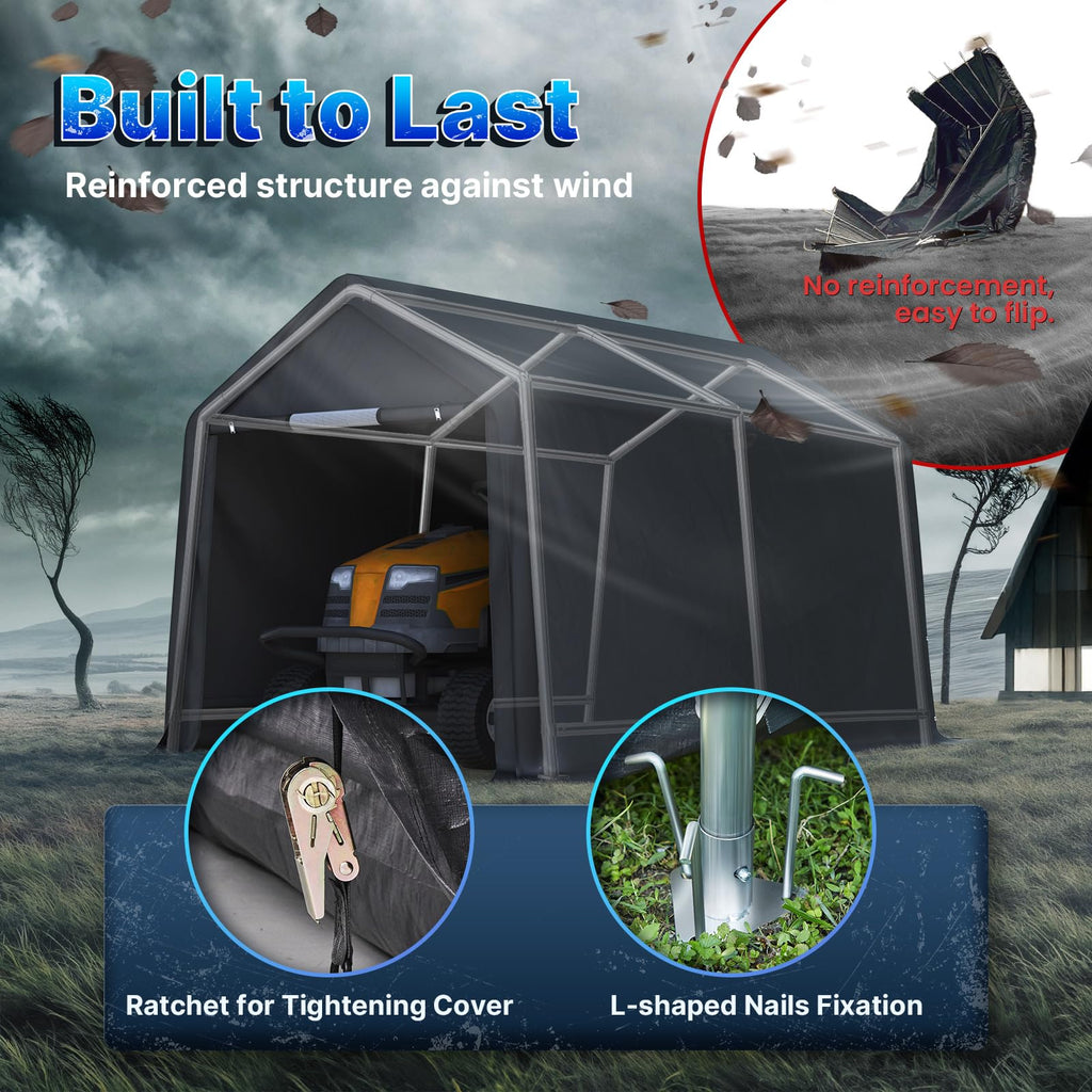 8x14 ft Steel Portable Garage Shelter with 2 Roll up Doors U679