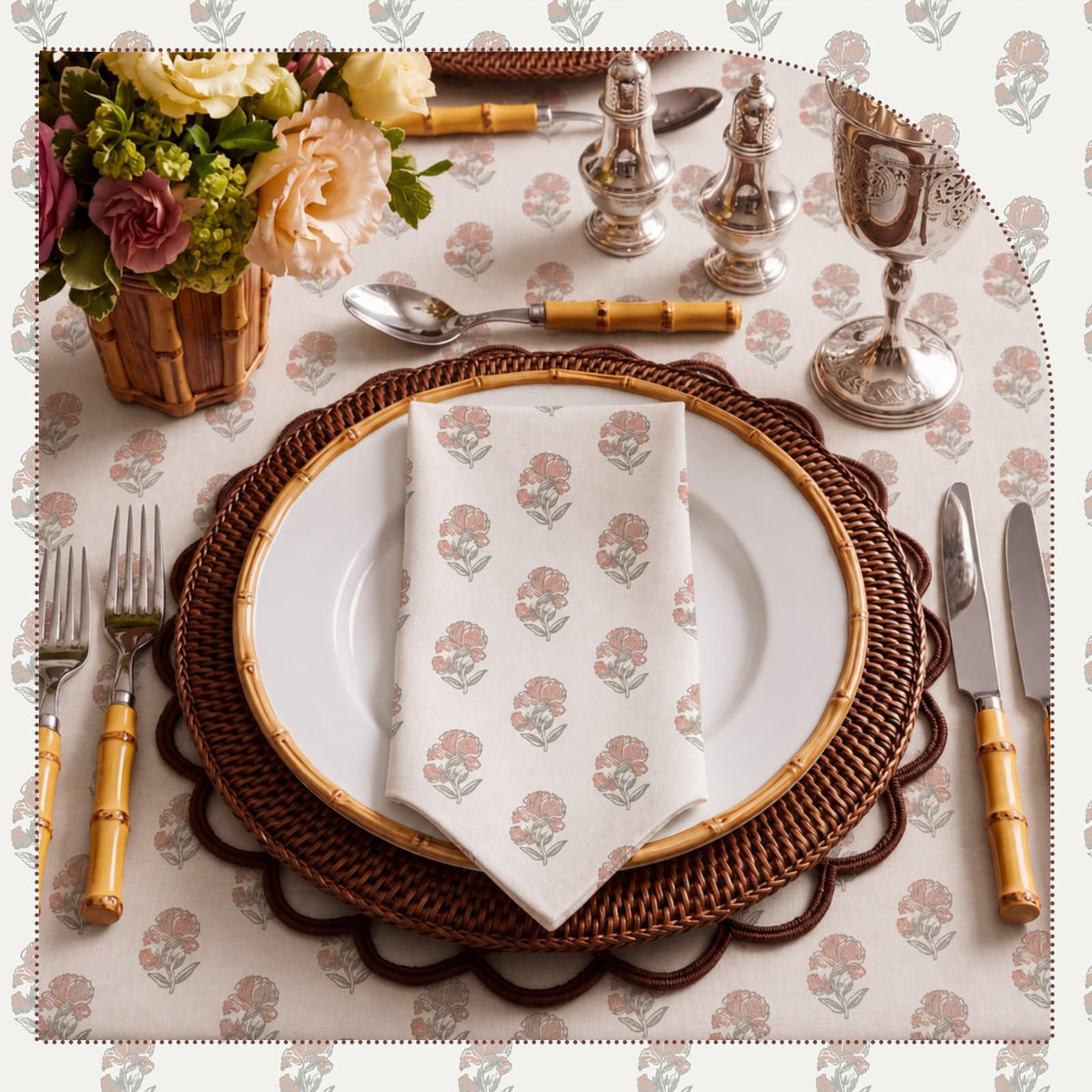 Linen Floral Cloth Napkins Set of 12 O215