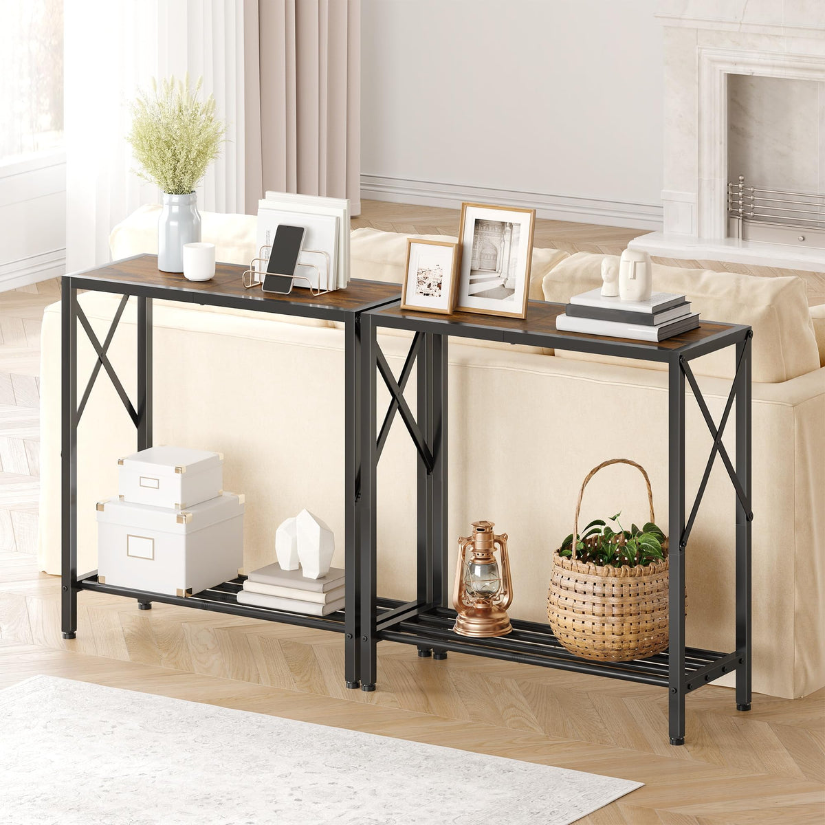 Console Table 2 Tier Narrow Rustic Brown S120