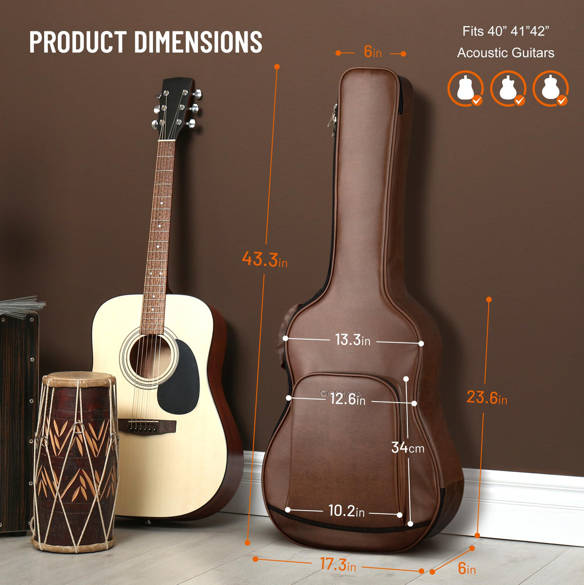 0.8in Thick Padding Waterproof Acoustic Guitar Case B131588