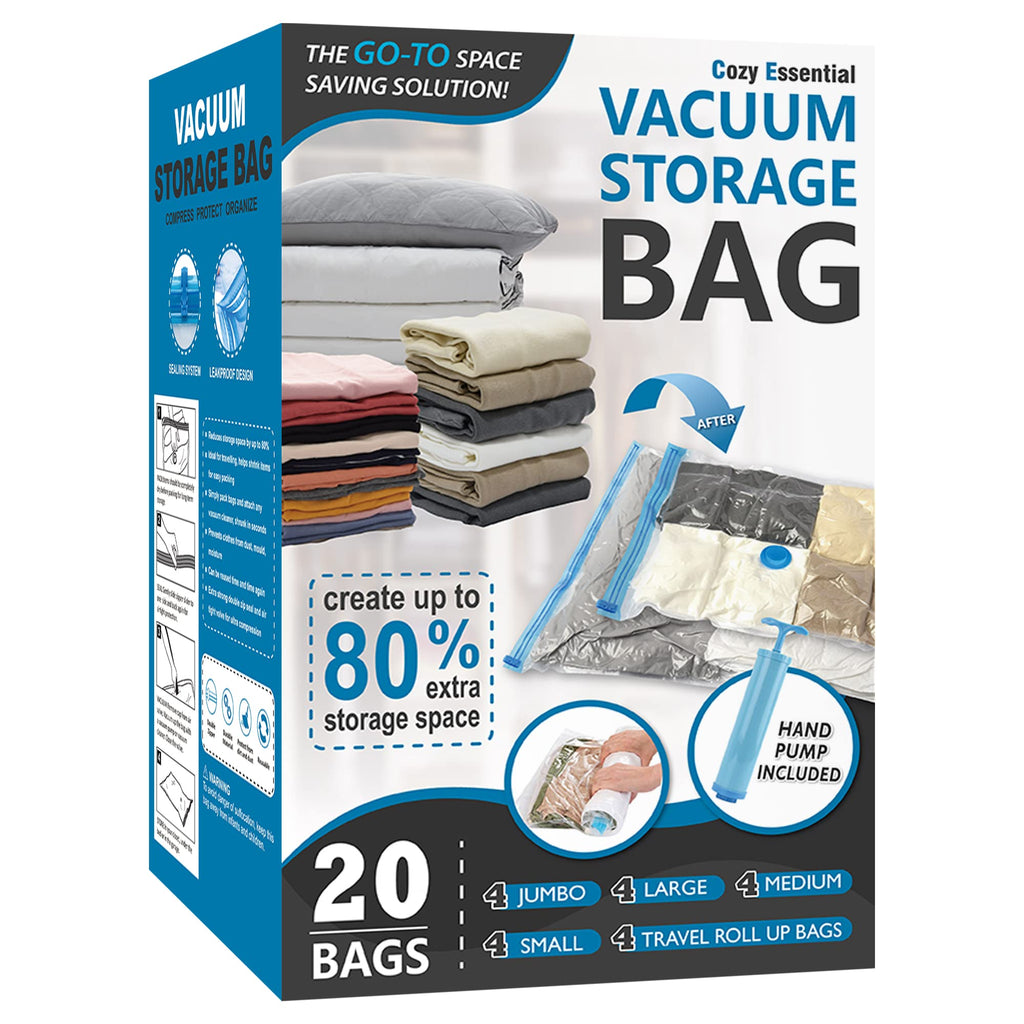 Vacuum Storage Bags with Hand Pump, 20 Combo N95670