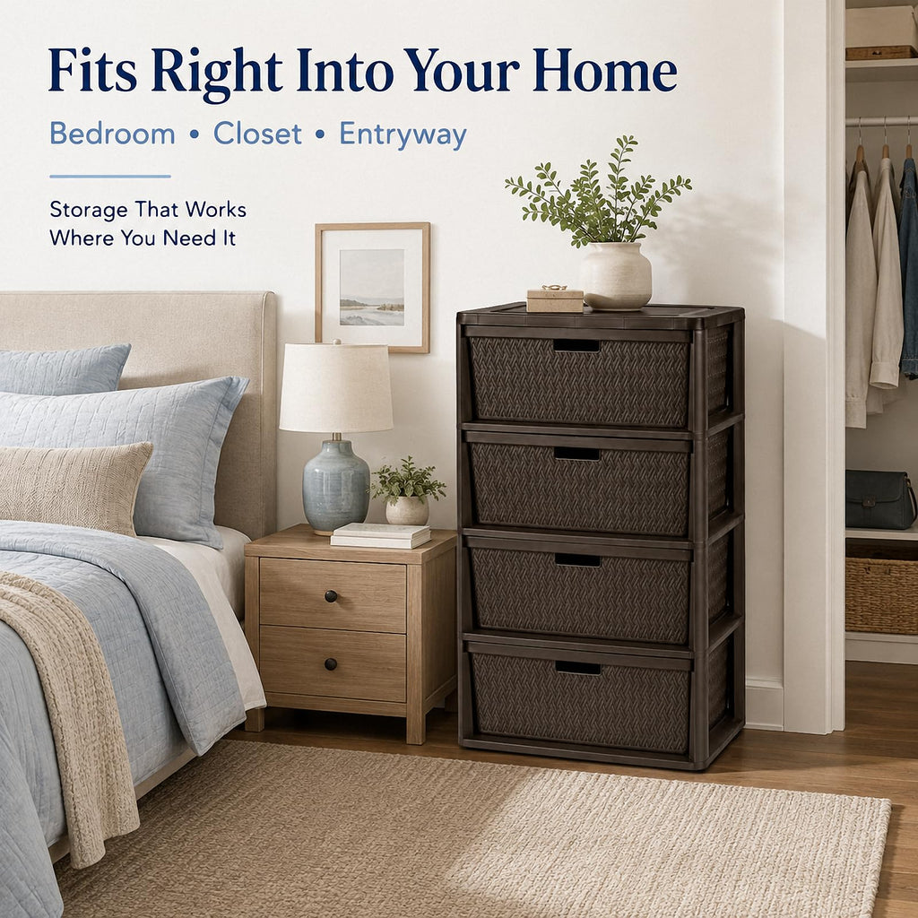 Wide 4-Drawer Storage Organizer Tower with Removable Bins U52853