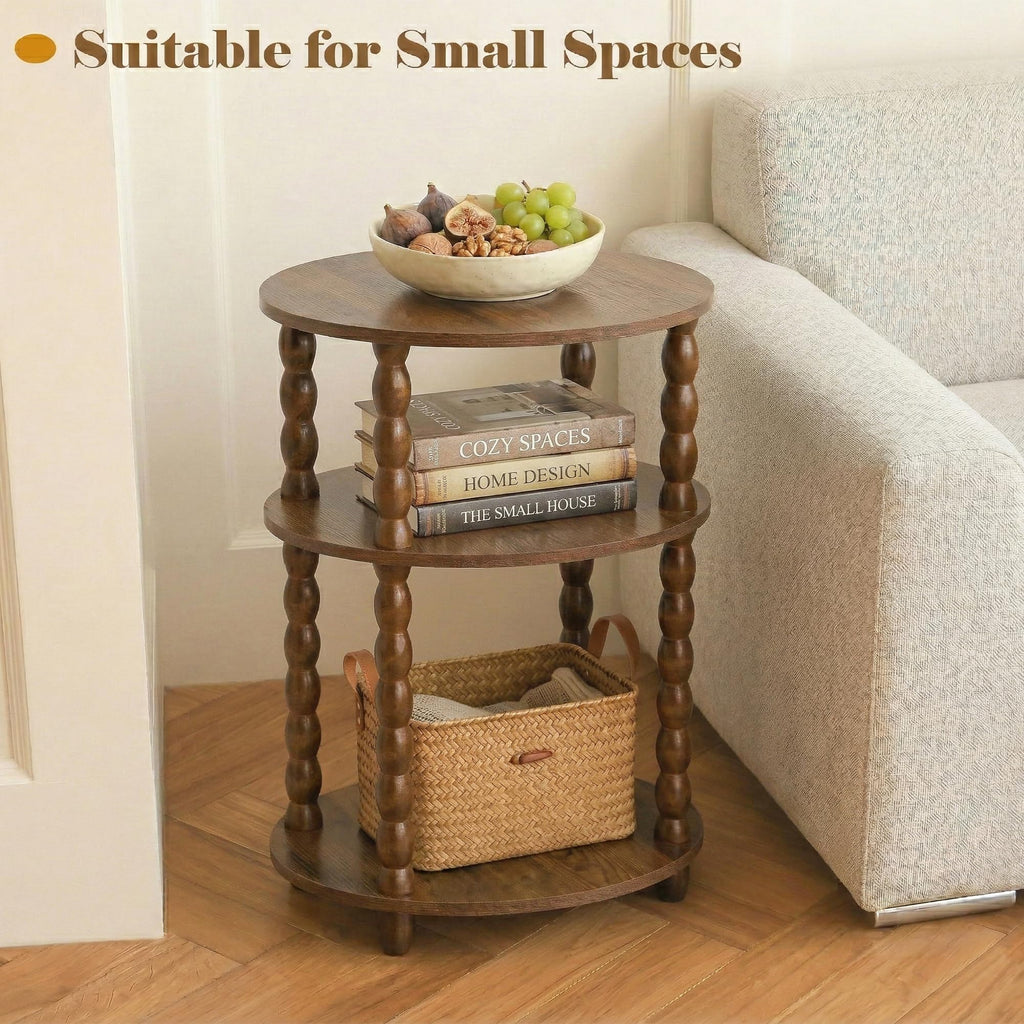 3-Tier Oval Side Table with Solid Wood Spindle Legs W820