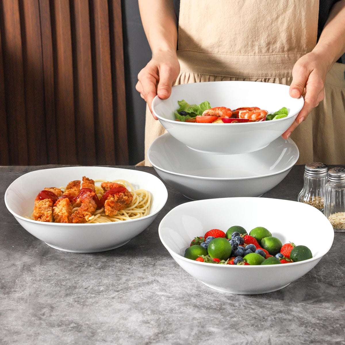 4 Pc 35 oz Porcelain Pasta Bowls T814
