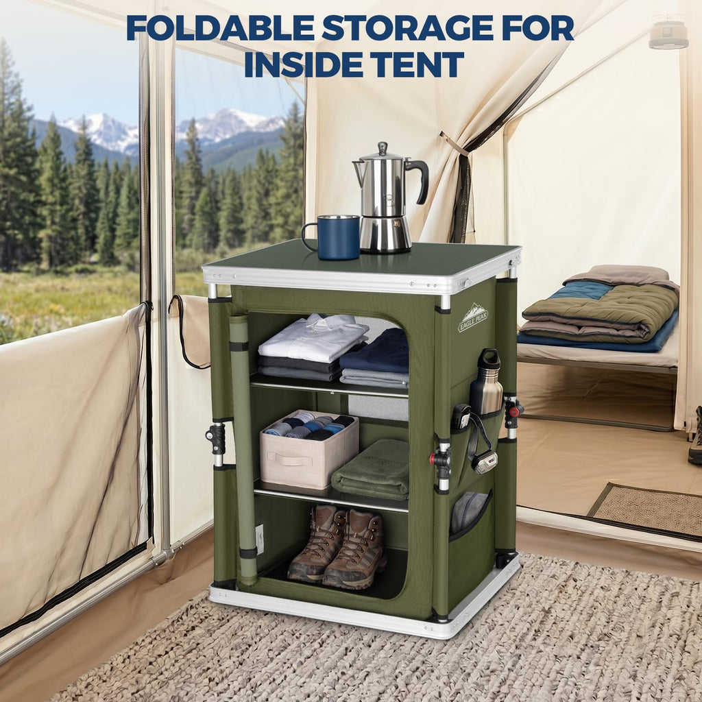 Green Portable Aluminum Folding Camping Table with Storage Organizer K38351