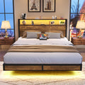 Queen Size Metal Platform Bed Frame with Storage Headboard M8759
