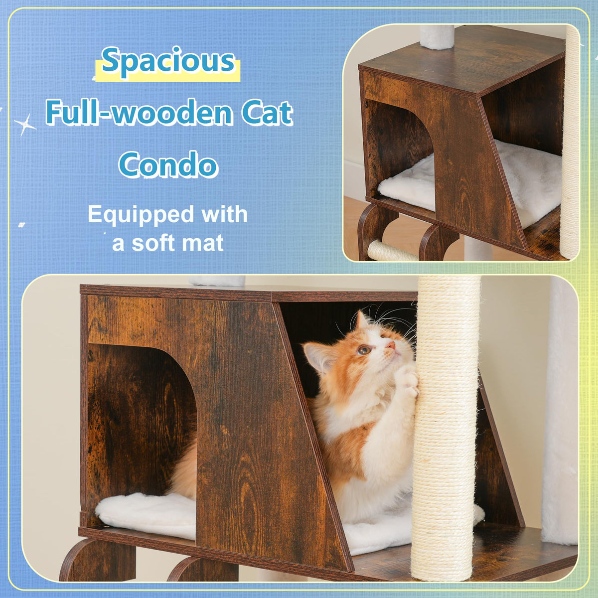 Wooden Cat Tree with Large Platforms V83604