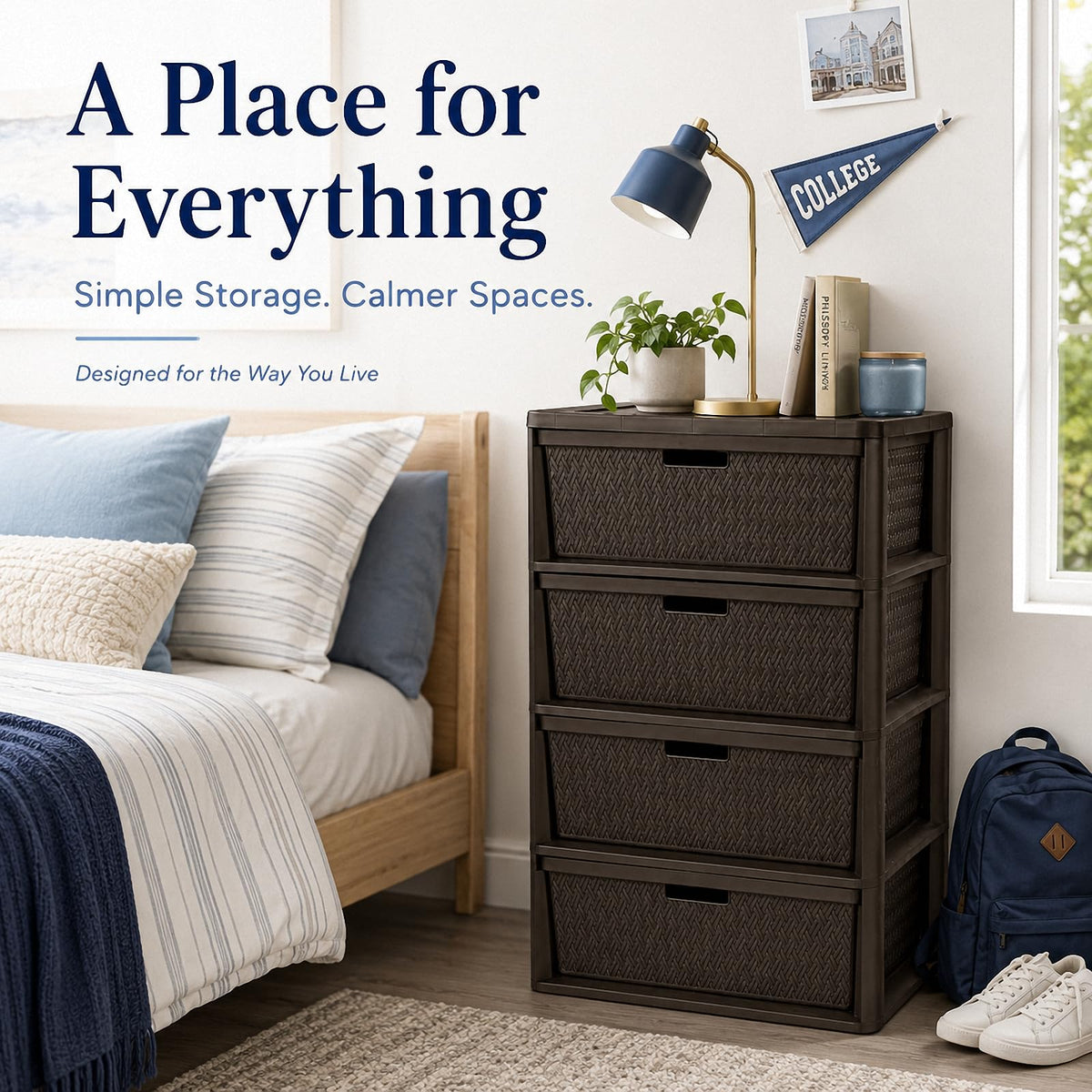 Wide 4-Drawer Storage Organizer Tower with Removable Bins U52853