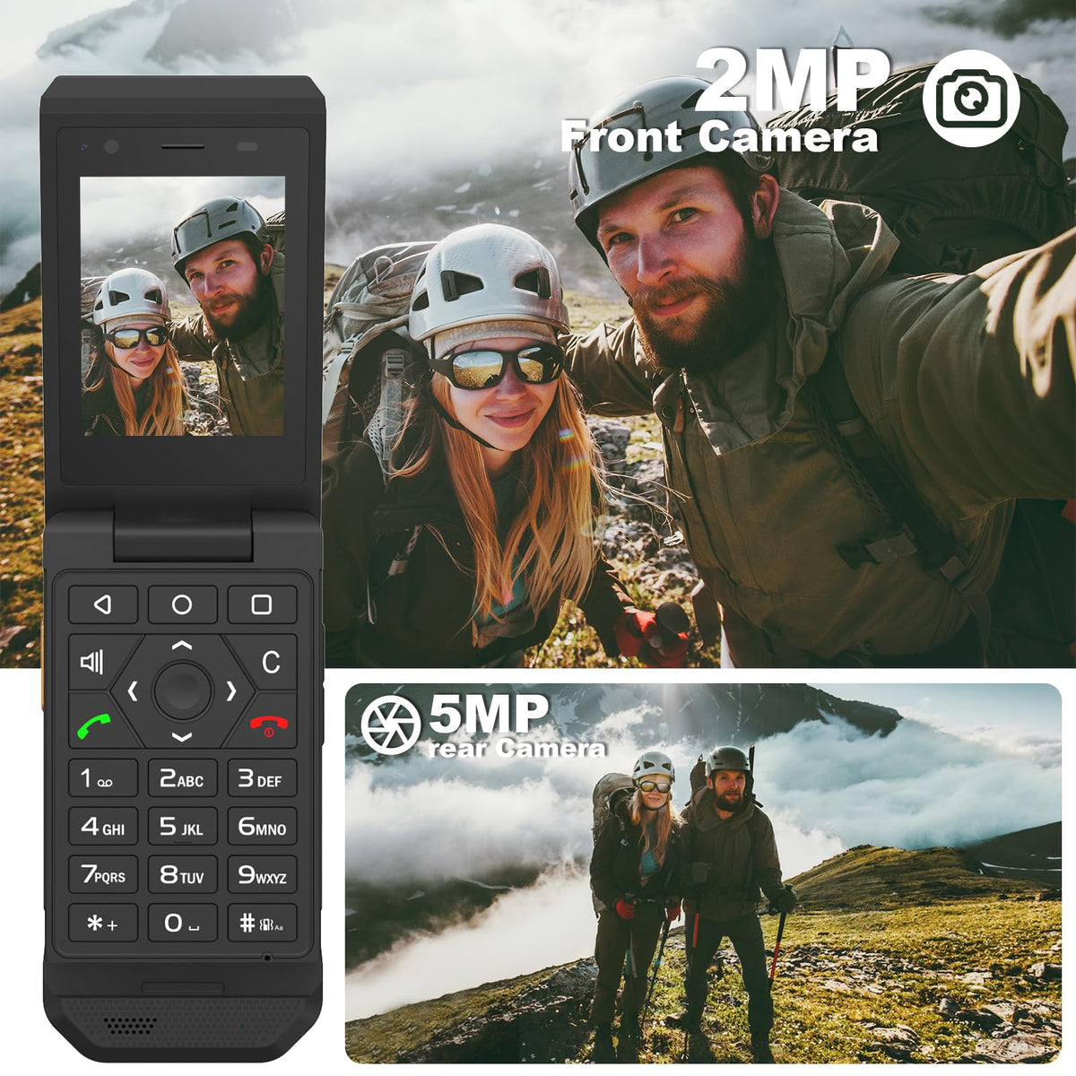 Unlocked Rugged Flip Phone 16GB 2.8'' Touchscreen Android 11 IP68 Water Resistant 4G LTE GSM Single Sim Black O24775