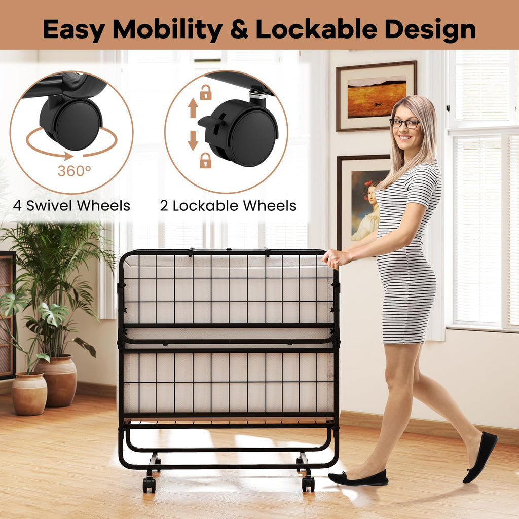 Twin Folding Bed with 5 Inch Mattress and Metal Frame W490