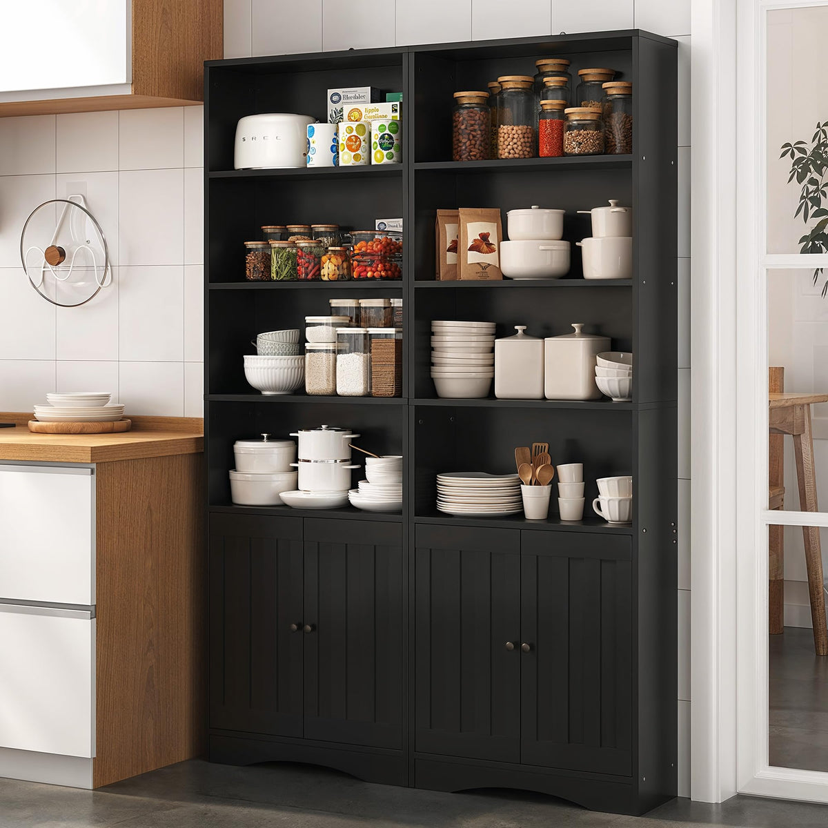 71''H 6-Shelf Black Bookcase with Doors W67237