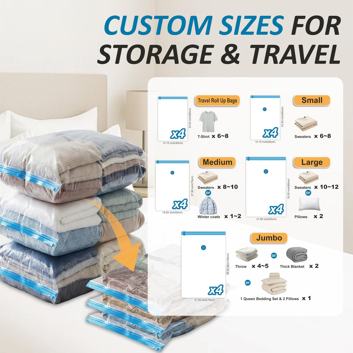 Vacuum Storage Bags with Hand Pump, 20 Combo N95670