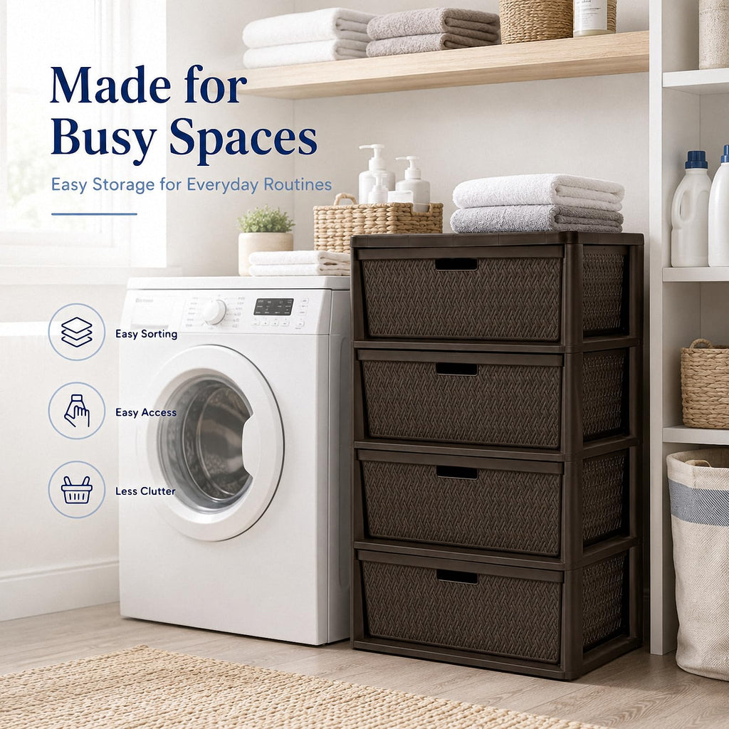 Wide 4-Drawer Storage Organizer Tower with Removable Bins U52853
