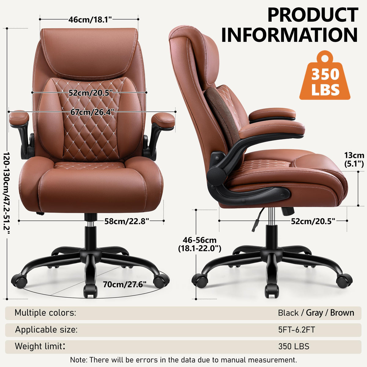 Brown Ergonomic Leather Office Chair with Lumbar Support G44955