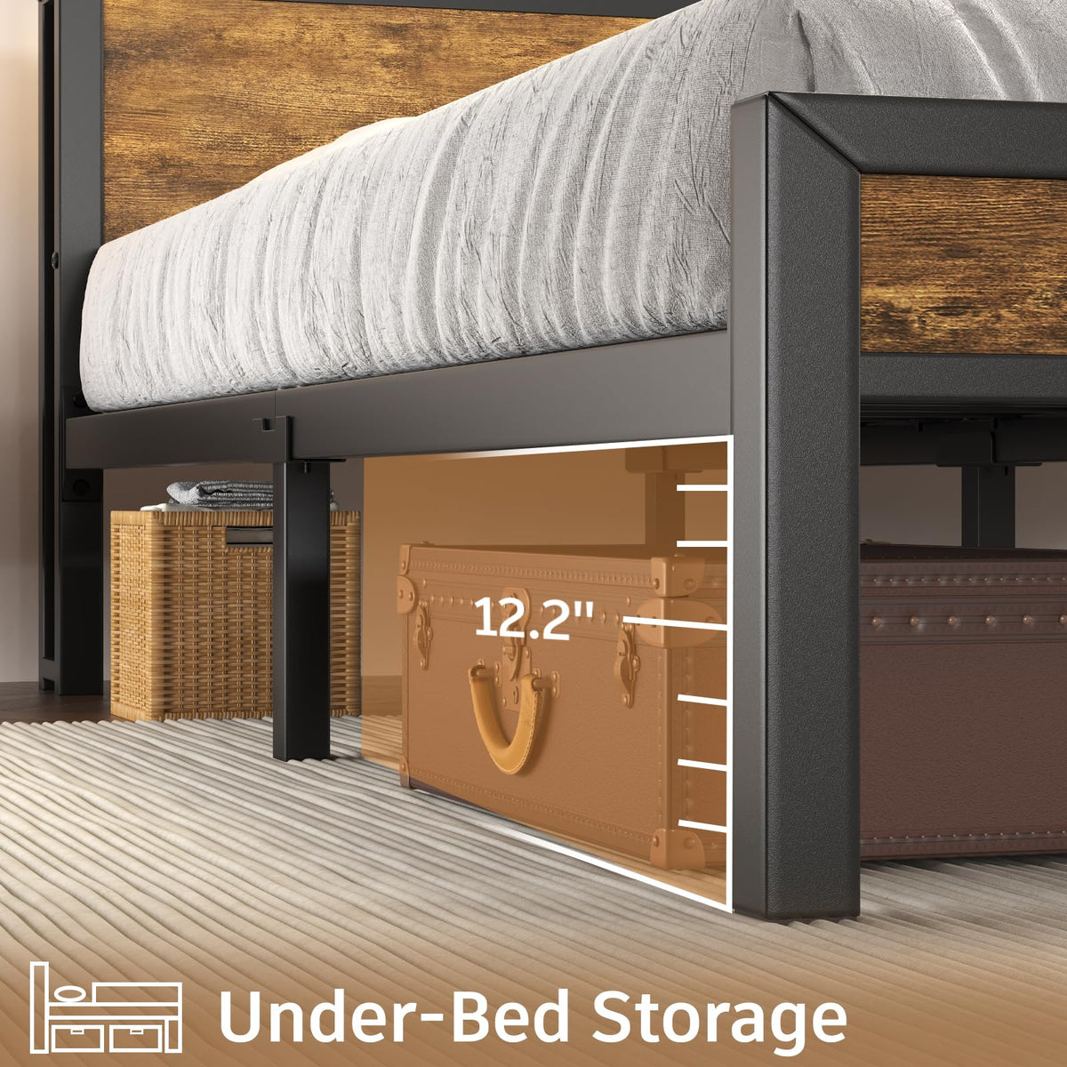 King Size Bed Frame with LED Light and Charging Station U425