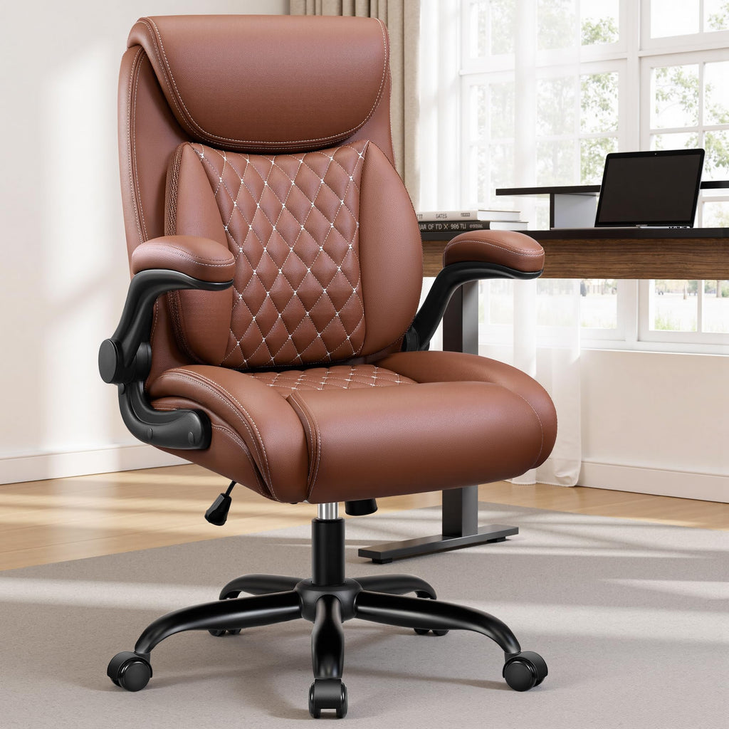 Brown Ergonomic Leather Office Chair with Lumbar Support G44955