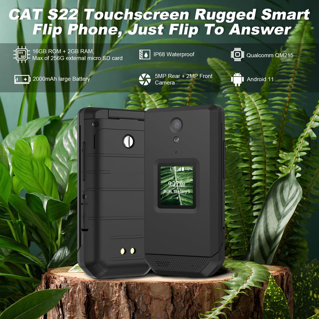 Unlocked Rugged Flip Phone 16GB 2.8'' Touchscreen Android 11 IP68 Water Resistant 4G LTE GSM Single Sim Black O24775
