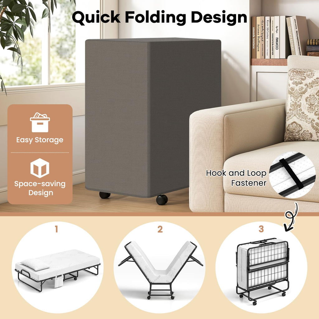 Twin Folding Bed with 5 Inch Mattress and Metal Frame W490