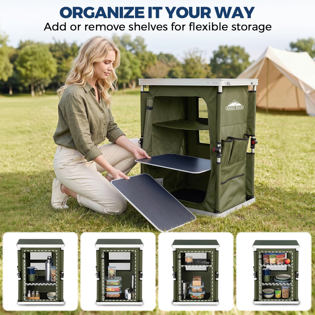 Green Portable Aluminum Folding Camping Table with Storage Organizer K38351