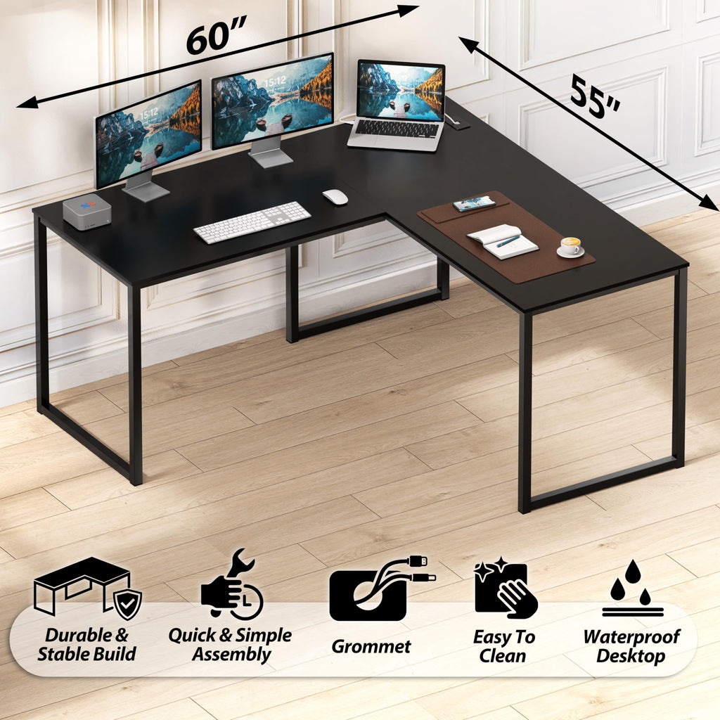 Black L-Shape Computer Desk K367