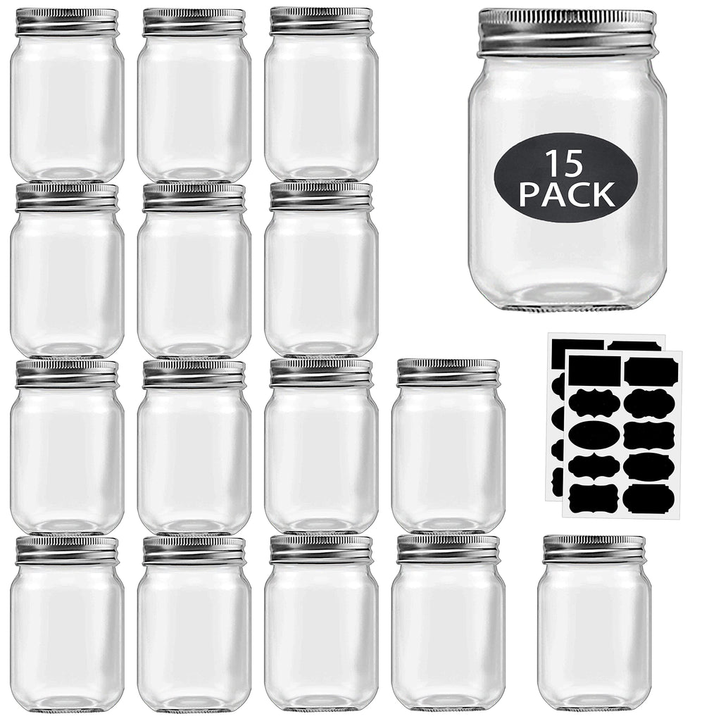 16 oz Mason Jars with Silver Lids 15 Pack B24847