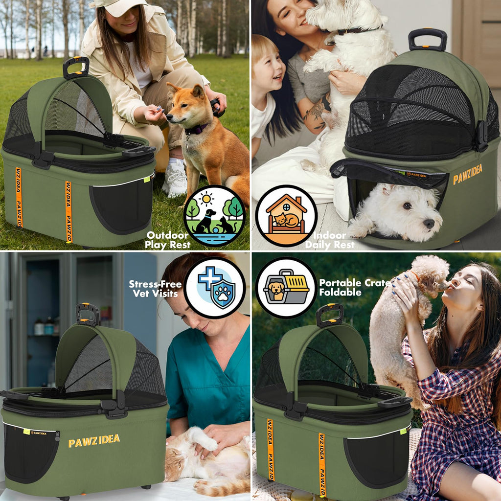 Foldable Pet Stroller with Detachable Carrier G18392