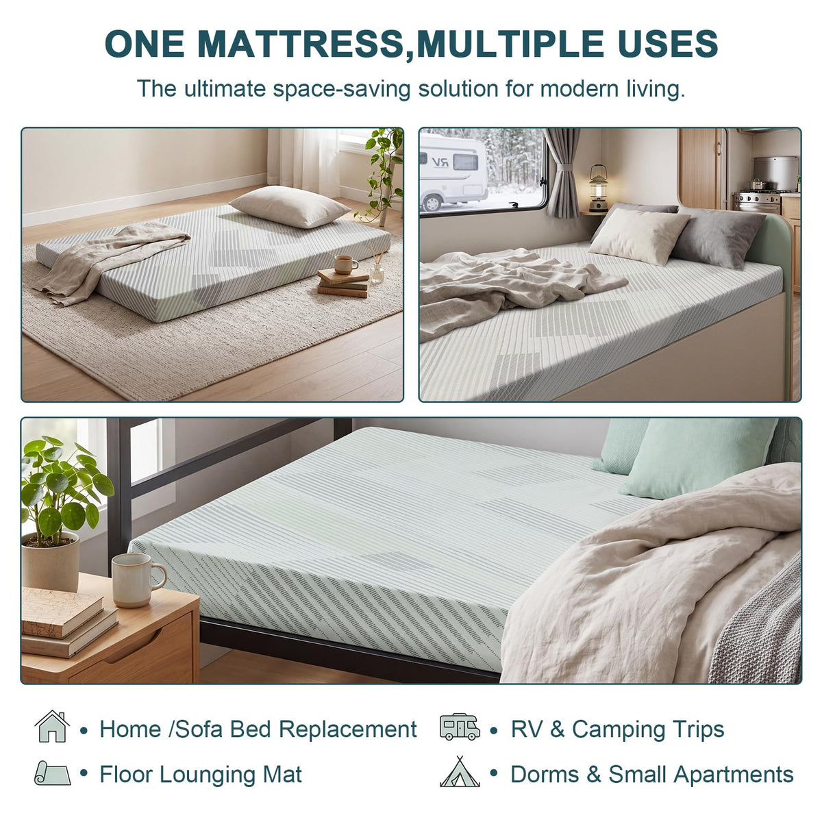 4 Inch Memory Foam Sofa Bed Mattress with Removable Washable Cover C4097