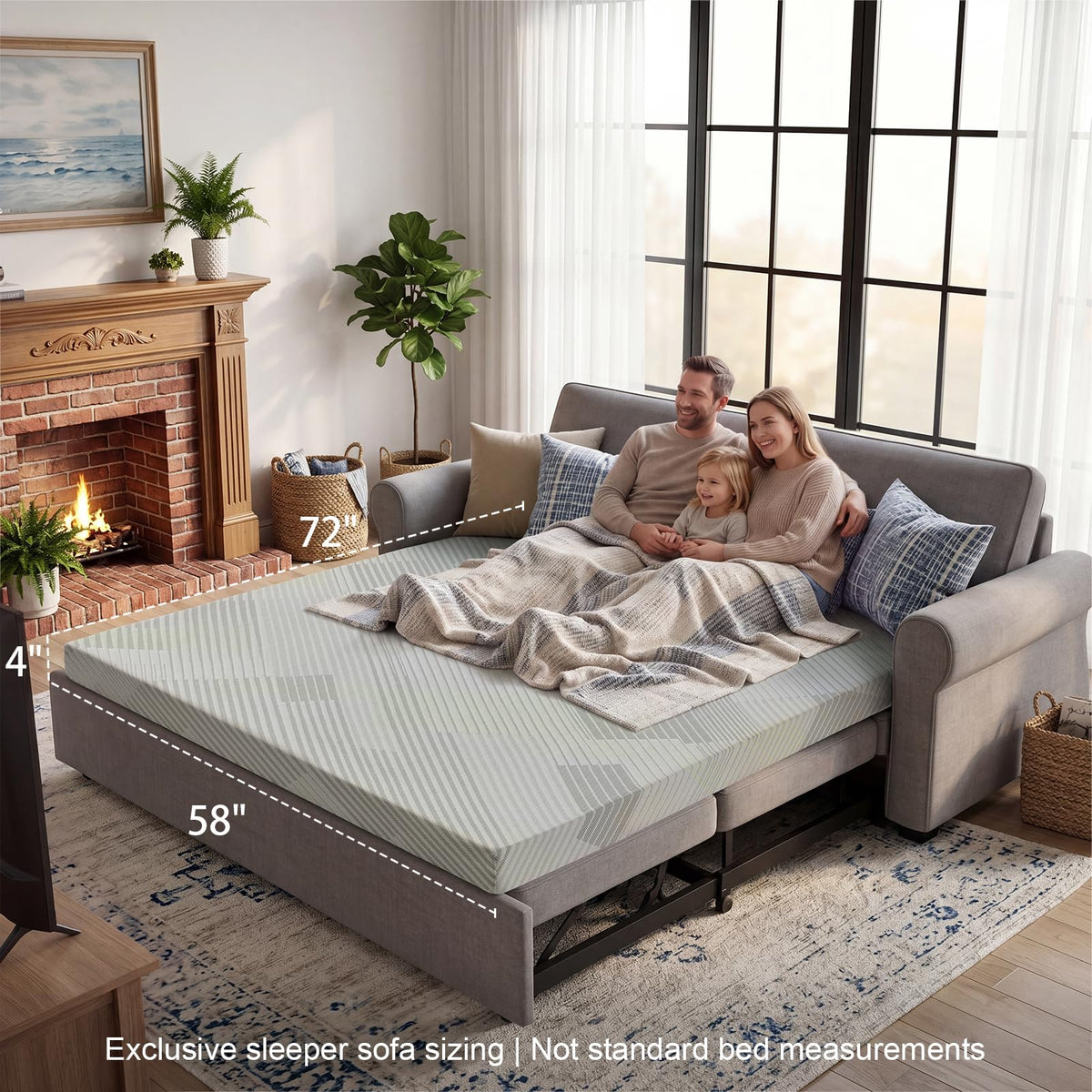 4 Inch Memory Foam Sofa Bed Mattress with Removable Washable Cover C4097