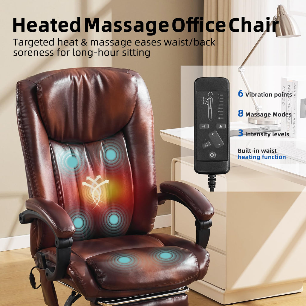 Brown PU Leather Heated Massage Executive Chair H65097