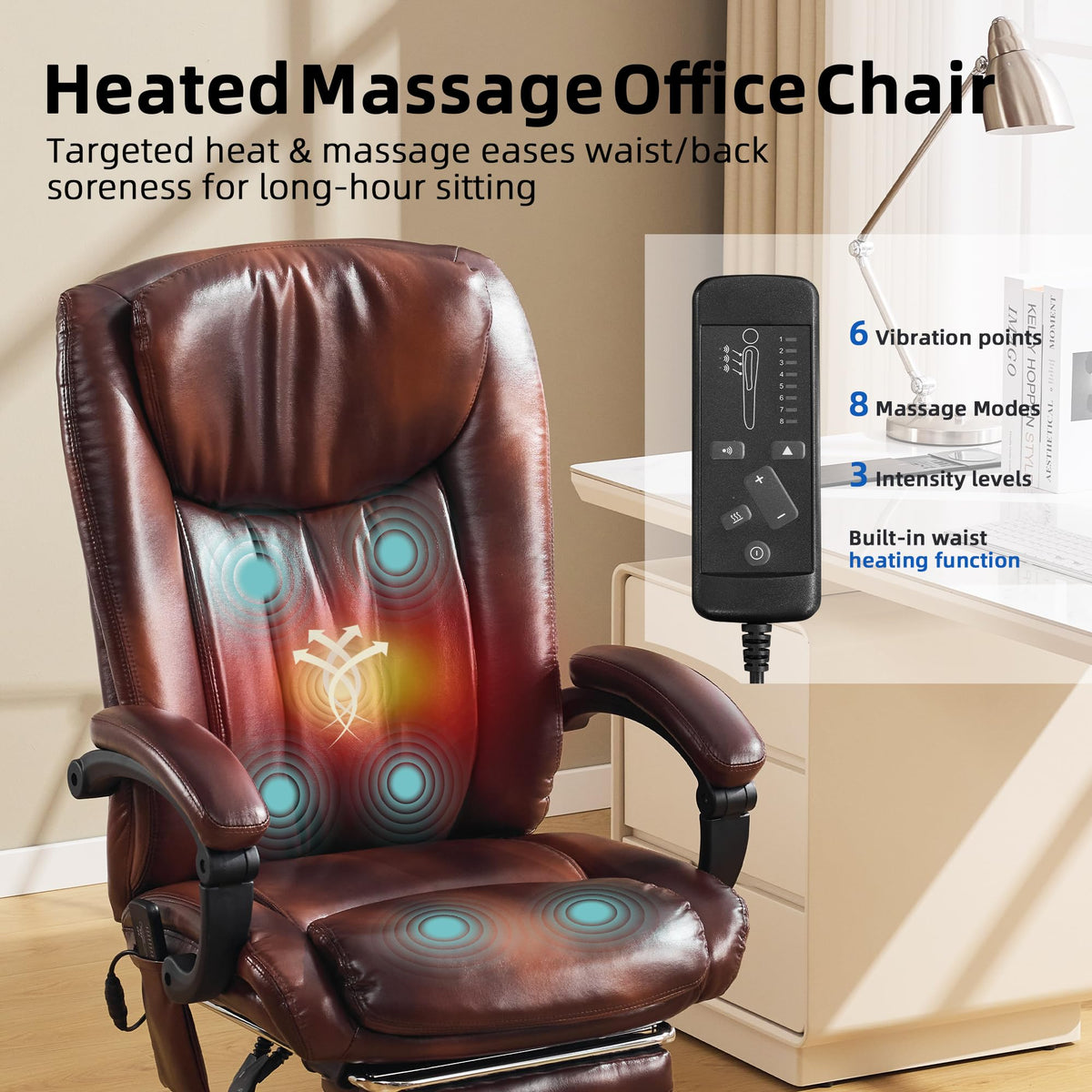 Brown PU Leather Heated Massage Executive Chair H65097