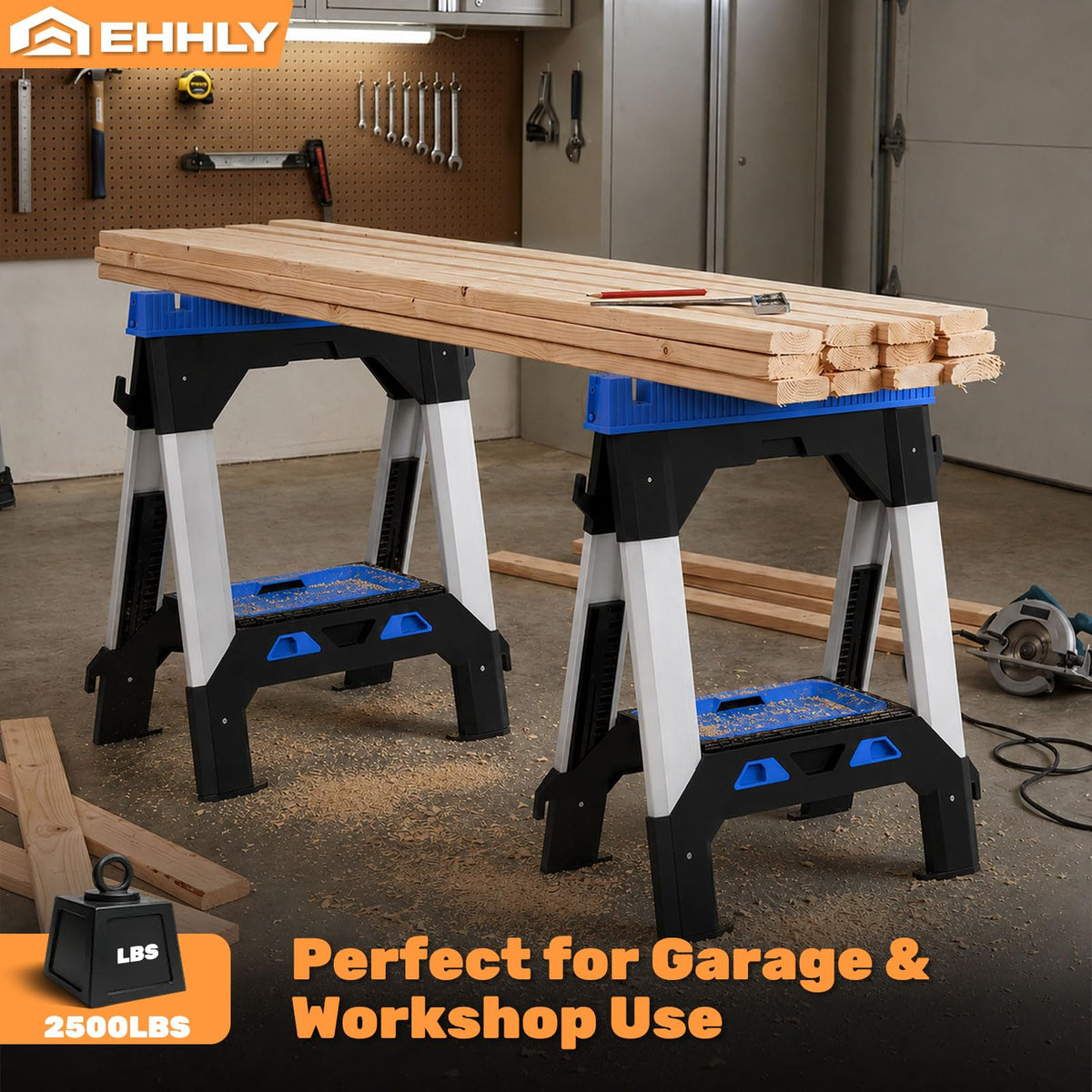 Folding Heavy Duty Sawhorses 2 Pack, 2500 LBS Load Capacity O735