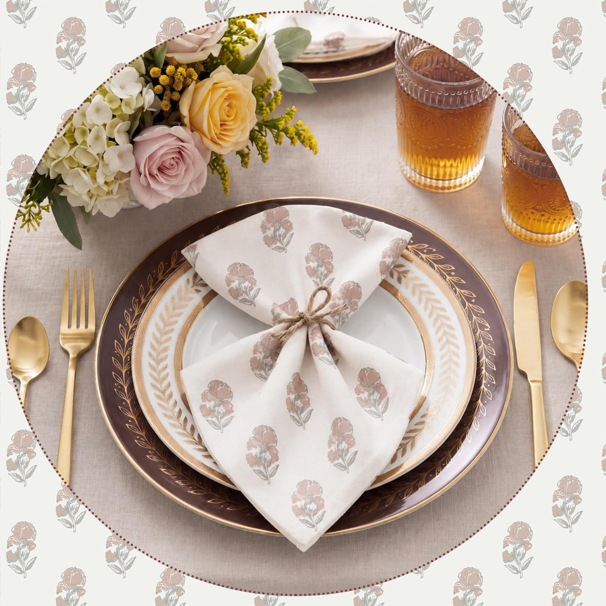 Linen Floral Cloth Napkins Set of 12 O215