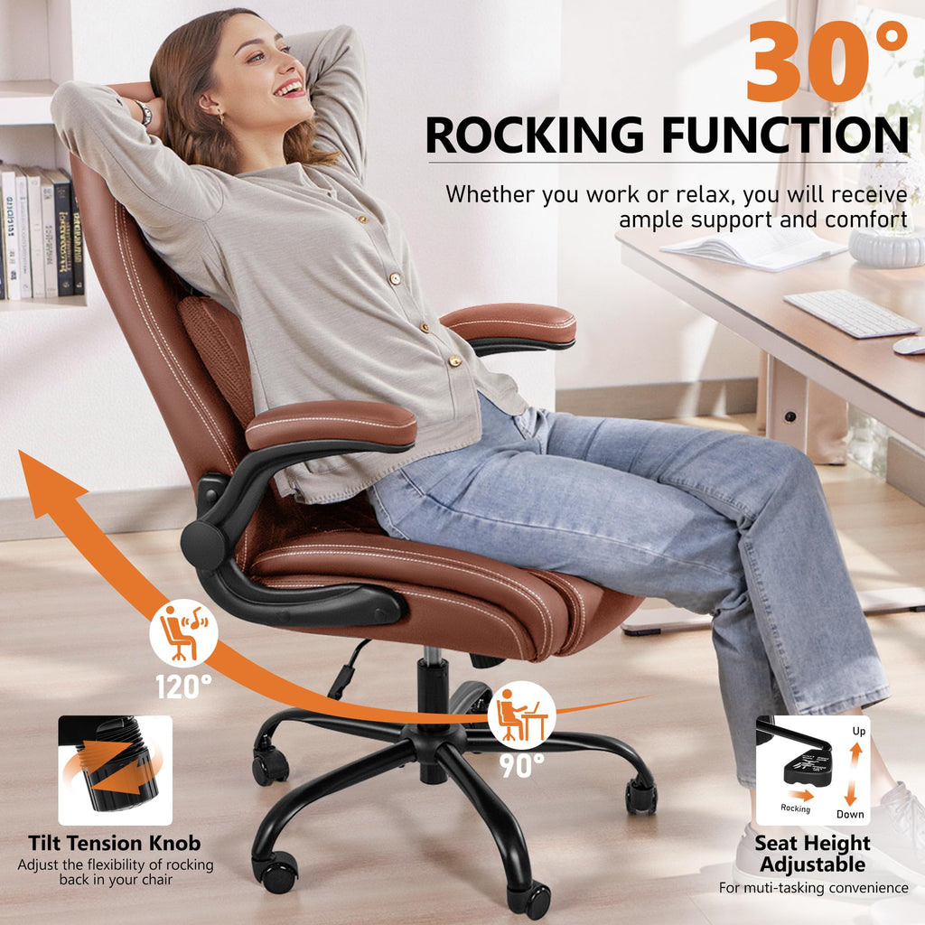 Brown Ergonomic Leather Office Chair with Lumbar Support G44955