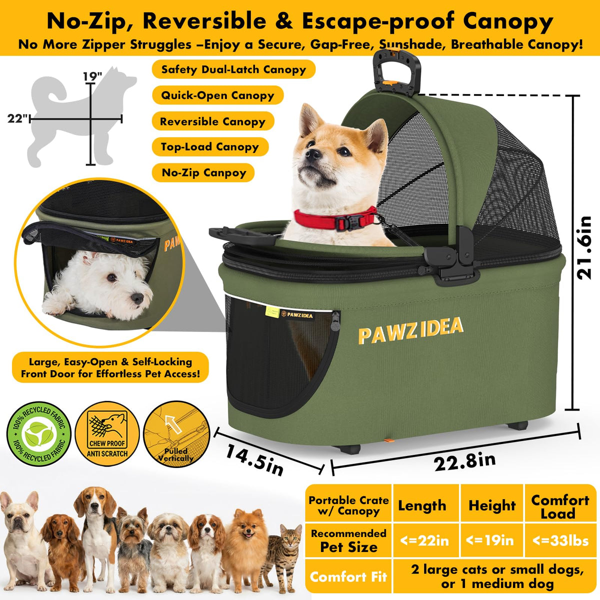 Foldable Pet Stroller with Detachable Carrier G18392