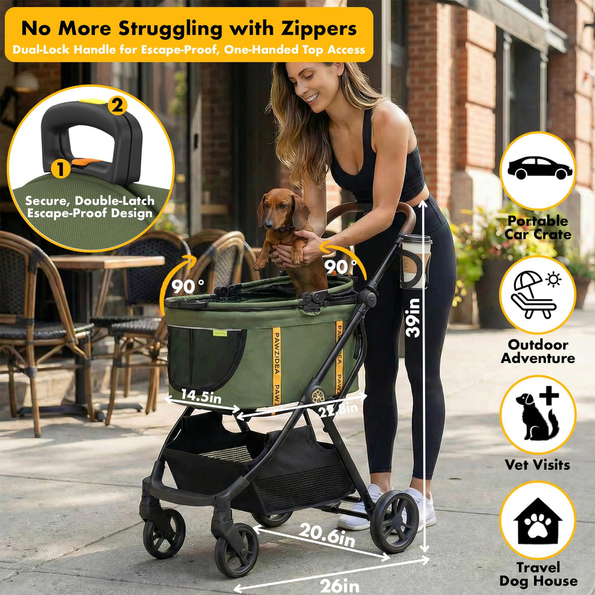 Foldable Pet Stroller with Detachable Carrier G18392