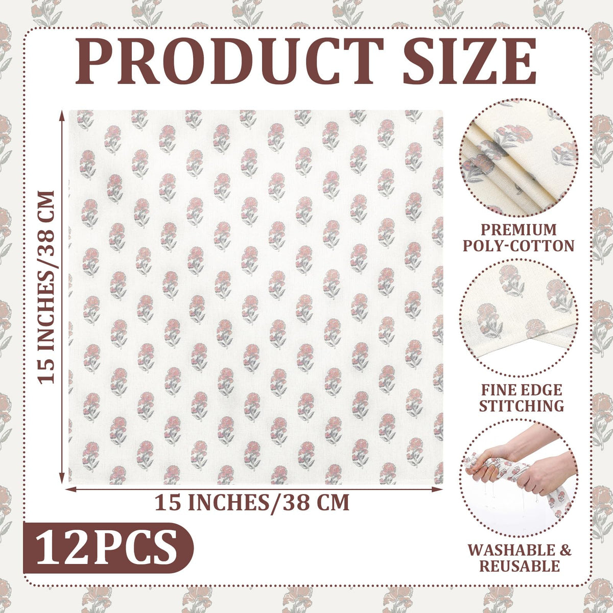 Linen Floral Cloth Napkins Set of 12 O215