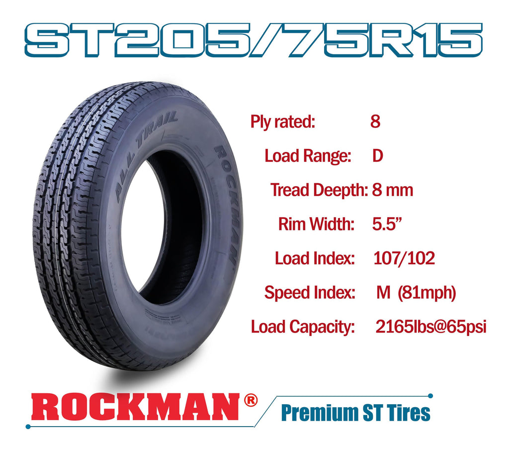 Trailer Tire Wheel ST205/75R15 8-Ply Silver Mod Rim E2851