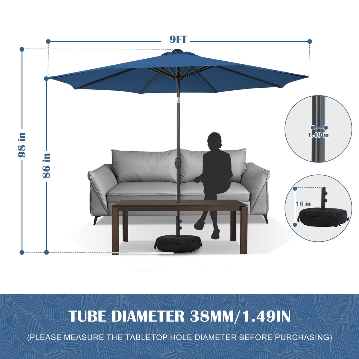 9 FT Patio Umbrella with Base E443