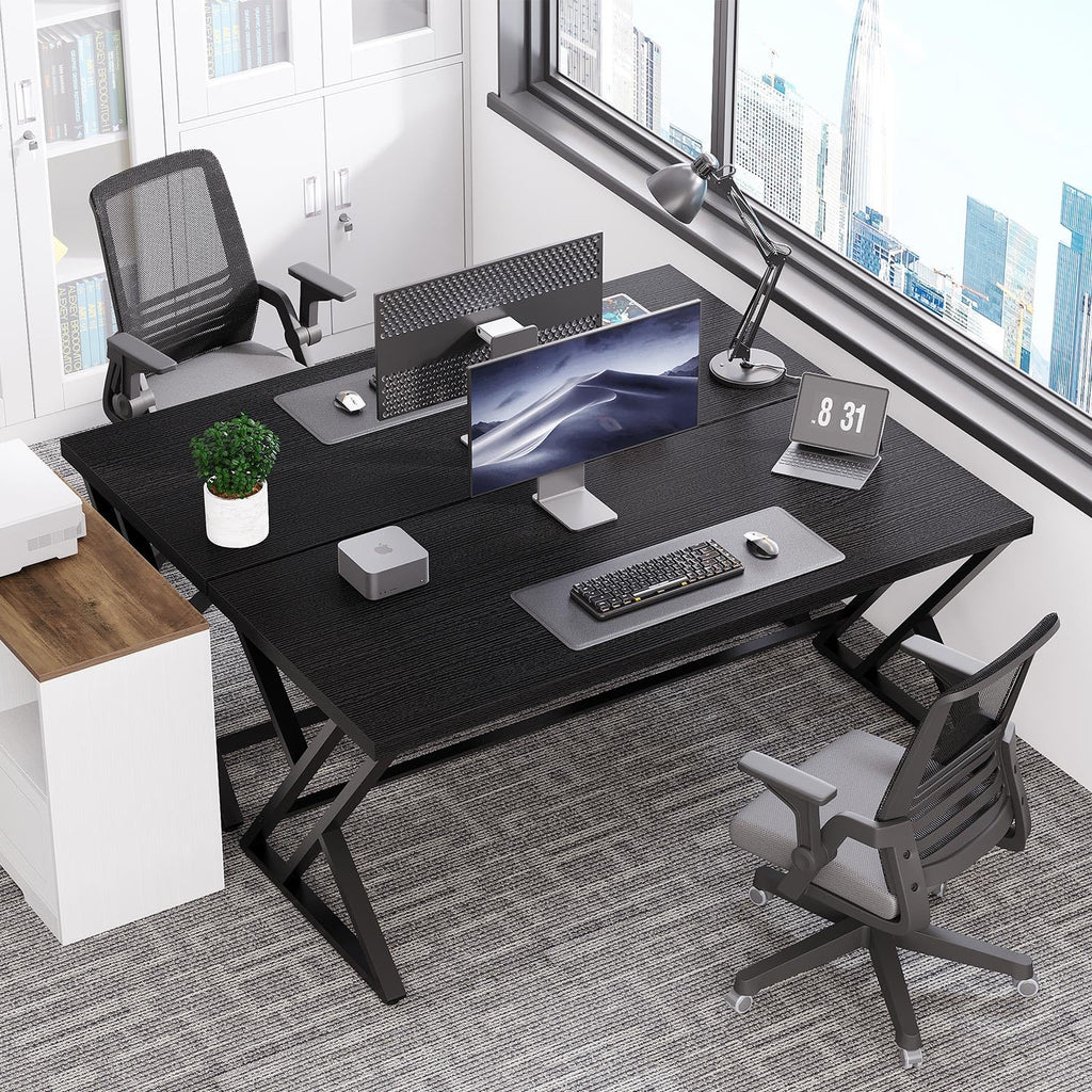 Black 47 Inch Metal and Wood Computer Desk J8647
