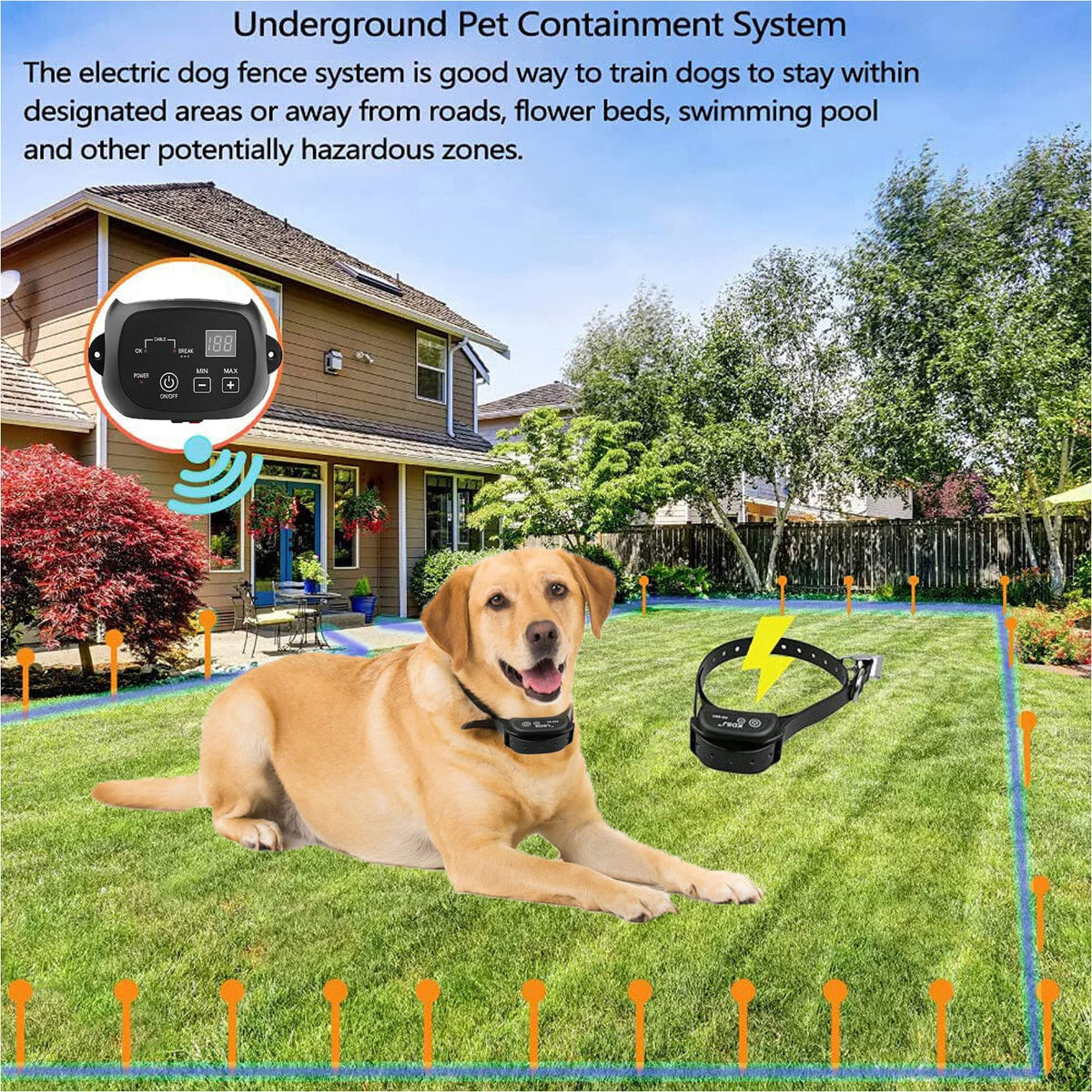 Electric Dog Fence, Aboveground Underground Pet Containment System, Covers up to 3/4 Acre, Waterproof Rechargeable Training Collar, Shock Tone Correction C837