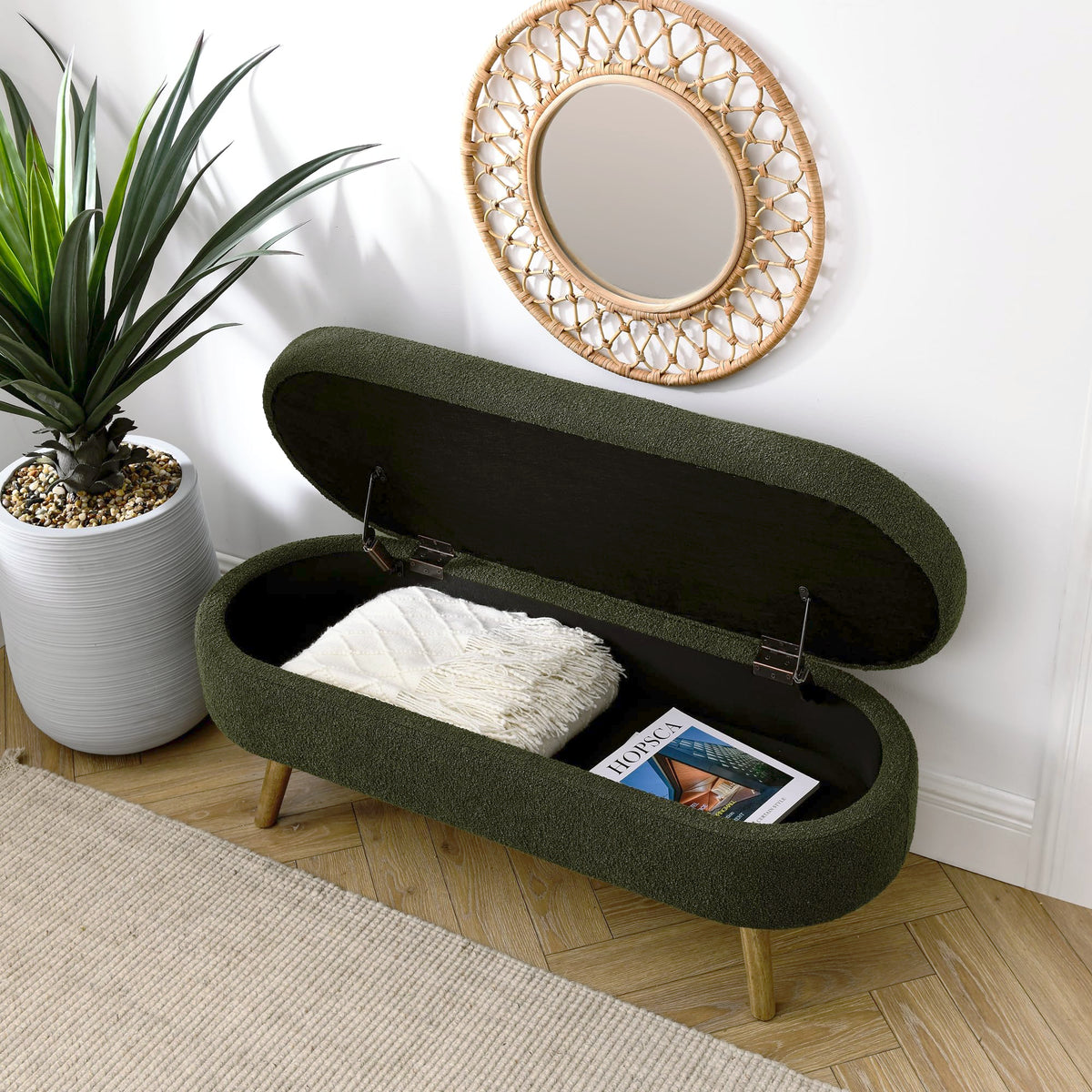 Oval Storage Bench with Rubber Wood Legs J9242