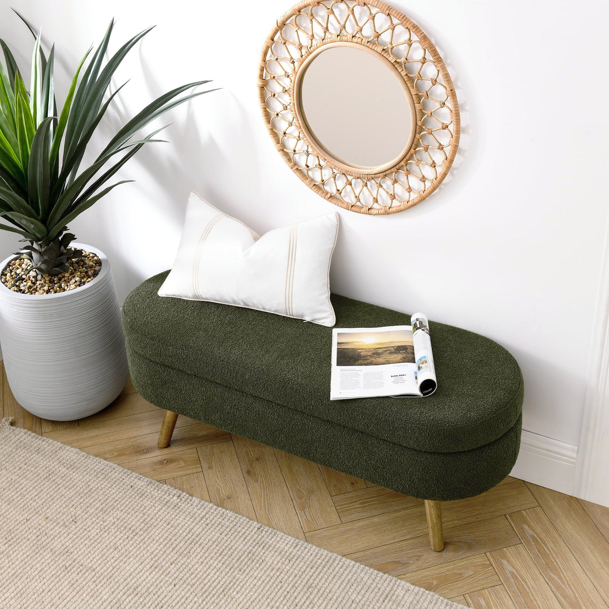 Oval Storage Bench with Rubber Wood Legs J9242